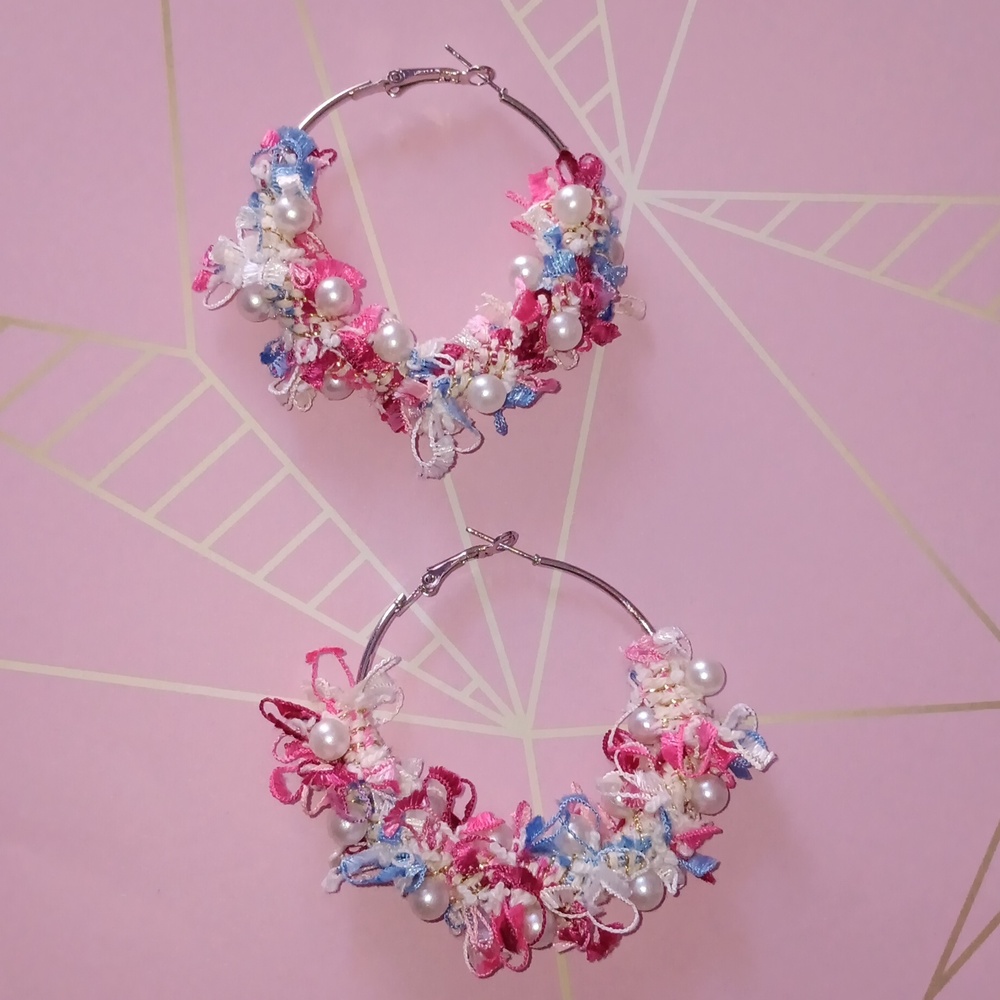 🌸HP! "Faux Pearl & Fabric Hoop Earrings New!